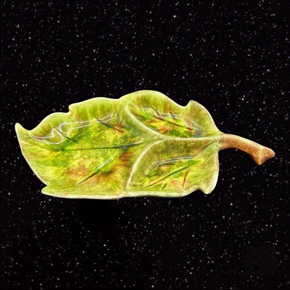 Jameson's Of Capistrano California Leaf Shaped Candy Dish Green Ceramic 11”W - Picture 1 of 12